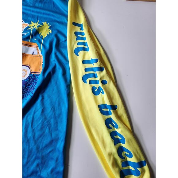 HUNTINGTON BEACH SURF CITY MARATHON 2024 Blue Yellow Running T- shirt SZ S - Picture 4 of 7